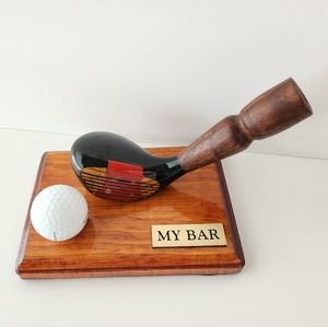 My Bar Pen Holder Plaque Made With Real Vintage Ben Hogan Golf Club & golf ball